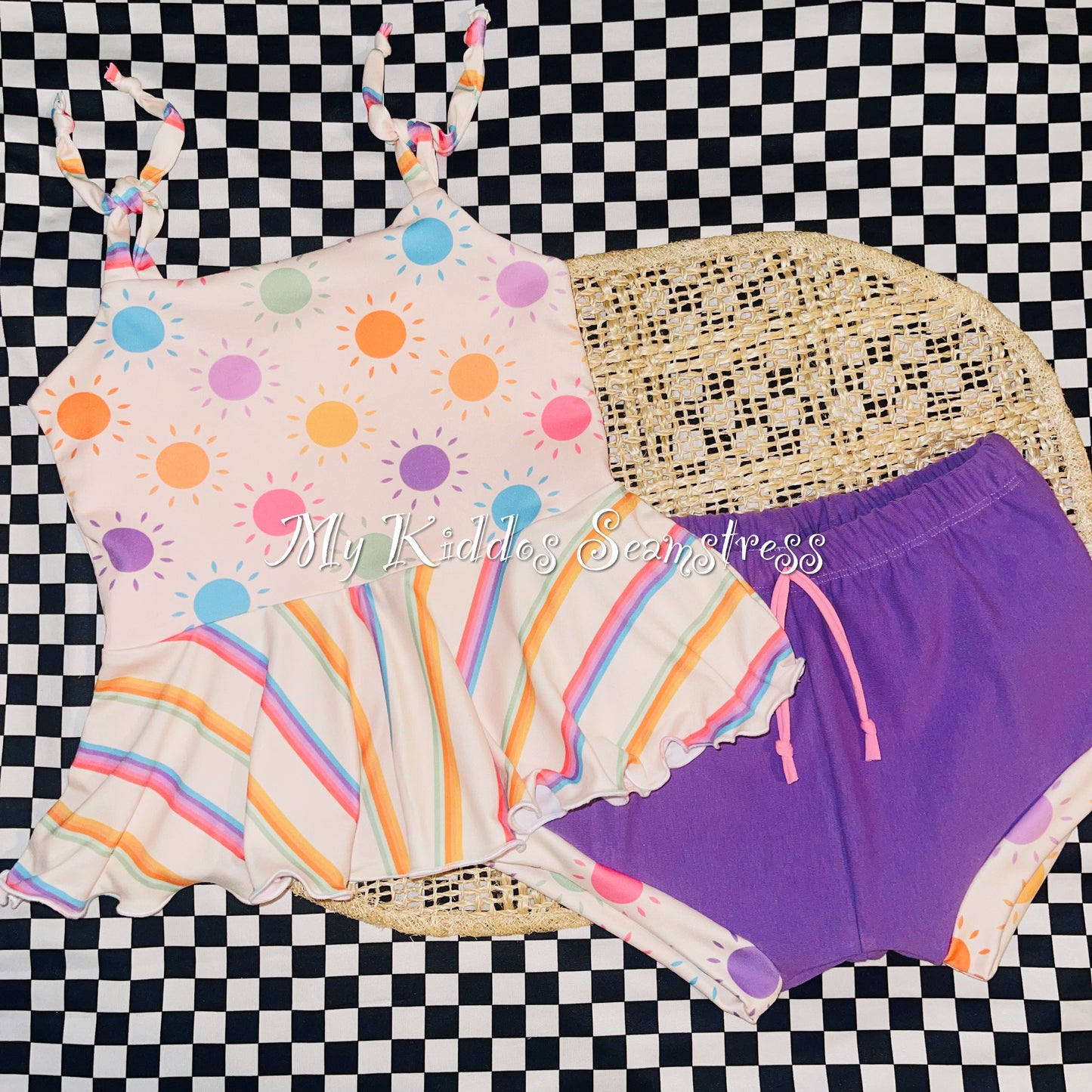 5T SET margot peplum with 2" off the skirt and shoulder ties. Shorties. RTS