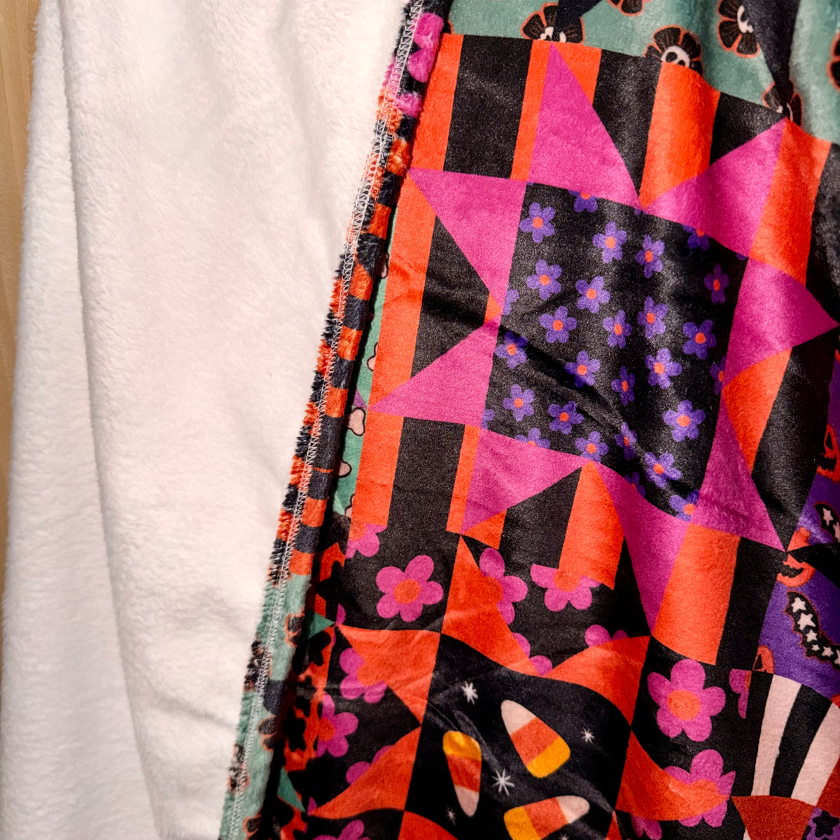 80"x65" minky blanket single layer soft on both sides RTS halloween patchwork