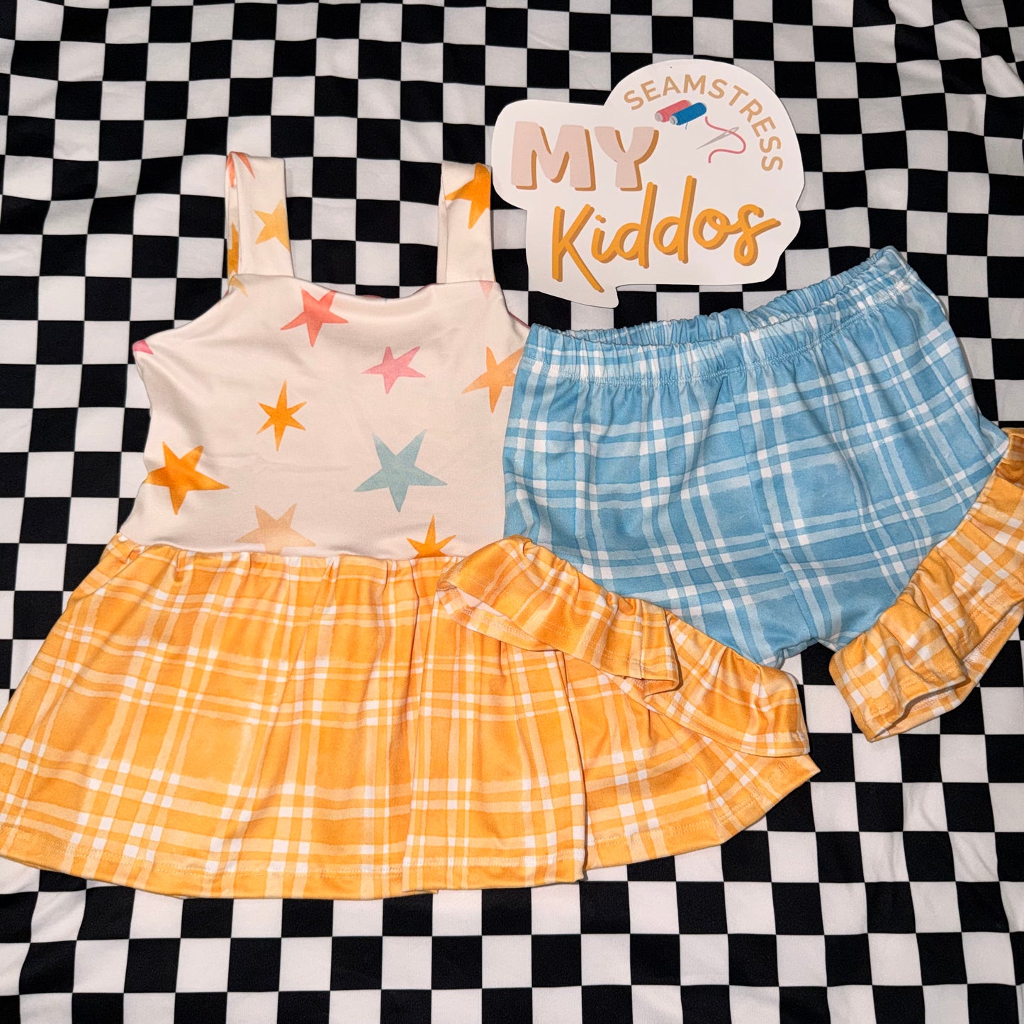 Margot gathered peplum size 7 & ruffle shorties size 6/7 RTS SET
