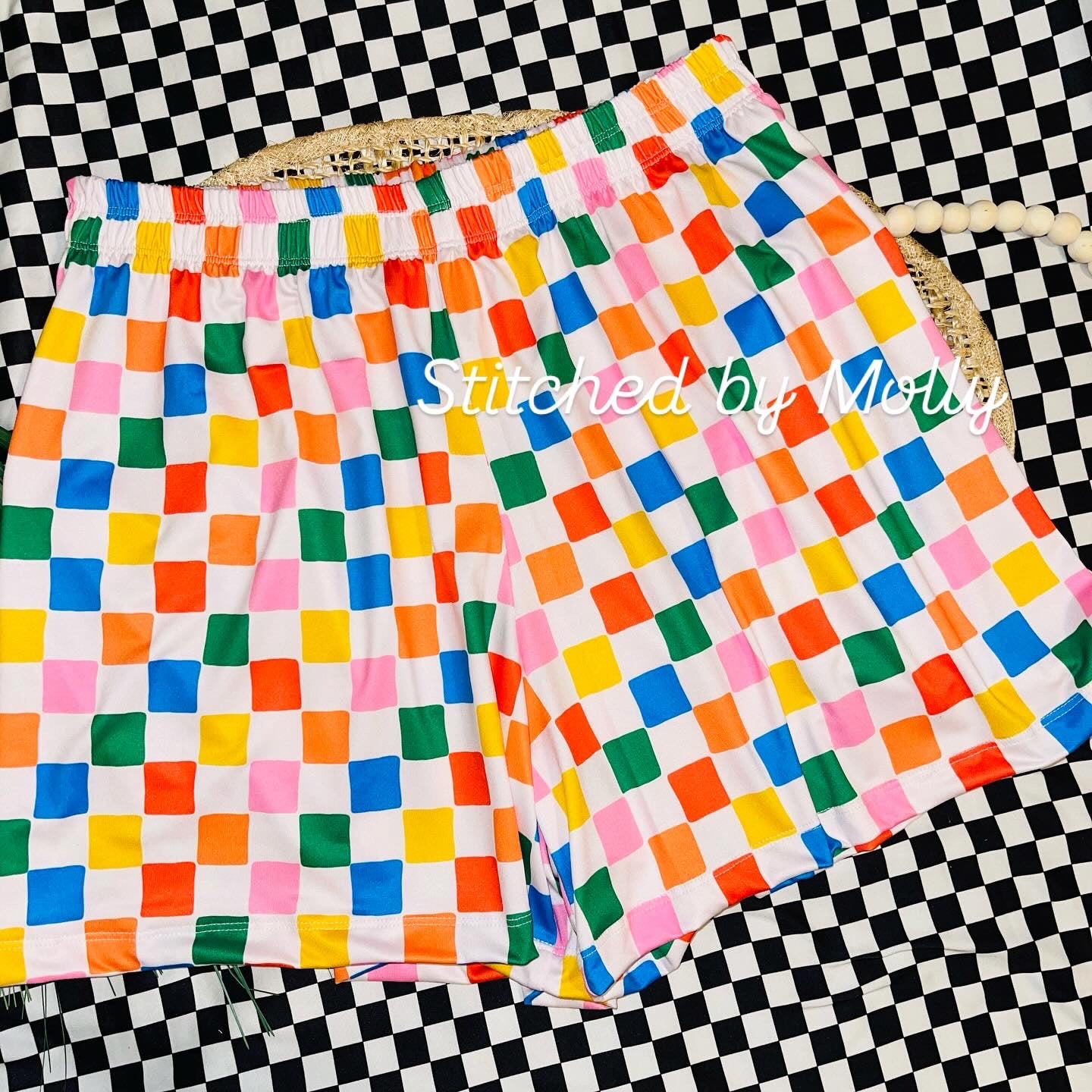 L/XL seaside garden checkered shorts (L) and blue urban rib margot crop top with an added waistband (XL) RTS set