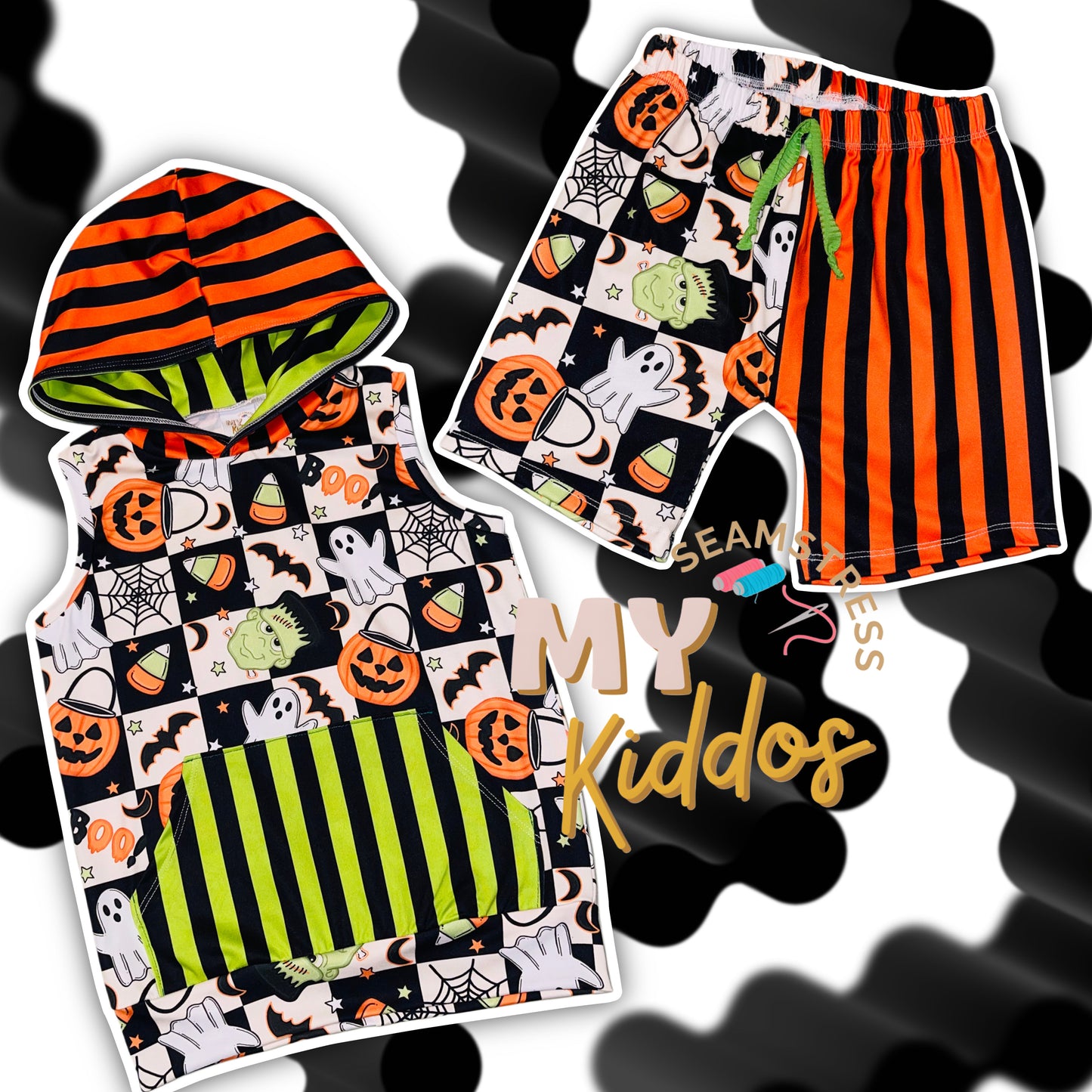 CHECKERED HALLOWEEN CLOLORBLOCKED PLAY SHORTS 20 BD TAT