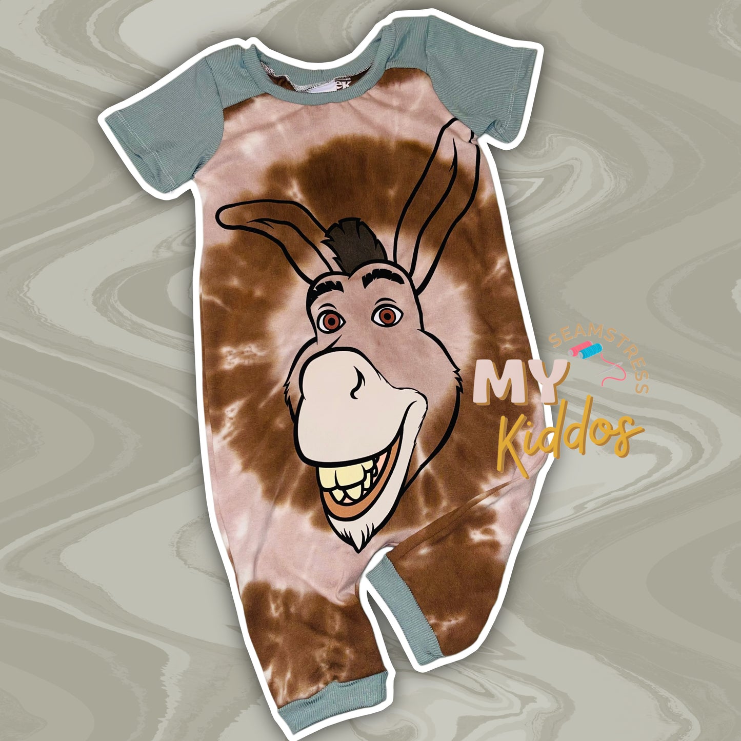 3/4 donkey upcycled t-shirt romper knee length RTS
