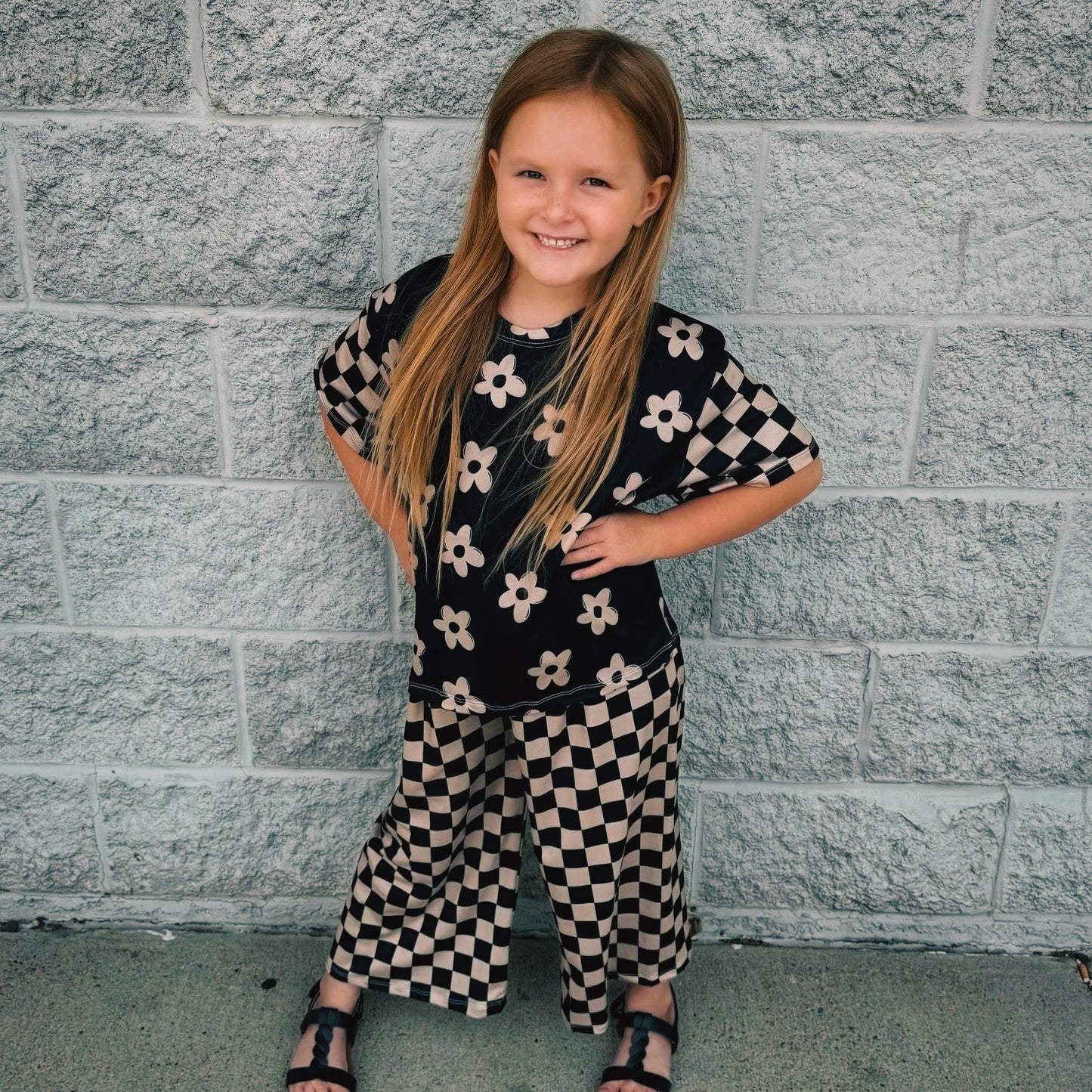 Cream and black checkered: flowy pants 20 BD TAT