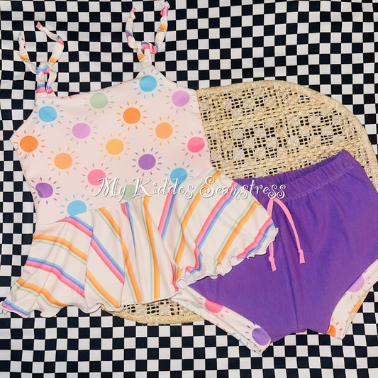 5T SET margot peplum with 2" off the skirt and shoulder ties. Shorties. RTS