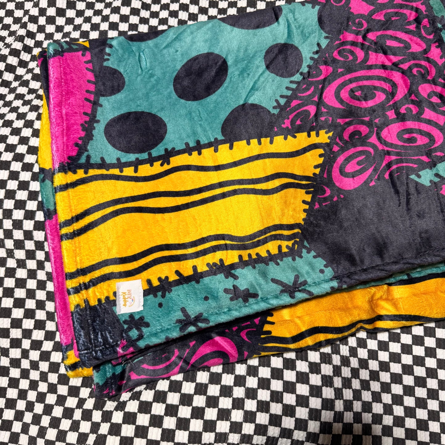 40"x65" minky blanket single layer soft on both sides RTS sally patches