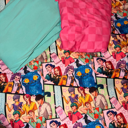 Sherree- 6/7 ss oversized tee pink checkered coord