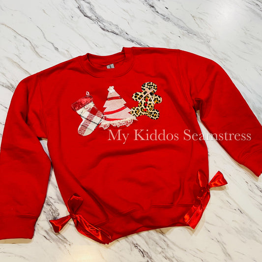 Size youth small 6-8 kids Christmas bows sweatshirt RTS