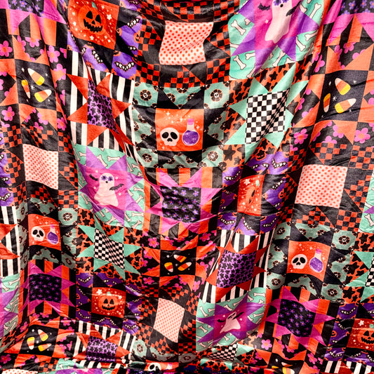 80"x65" minky blanket single layer soft on both sides RTS halloween patchwork