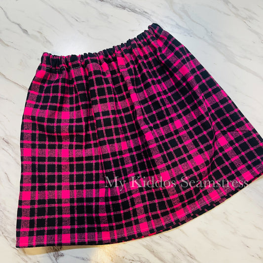 6/7 pink and black plaid basic skirt RTS