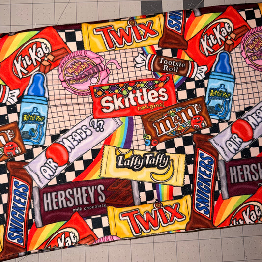 tori- candies fabric: 18/24m short sleeve harem romper knee length envelope back hack 20-25 BD TAT