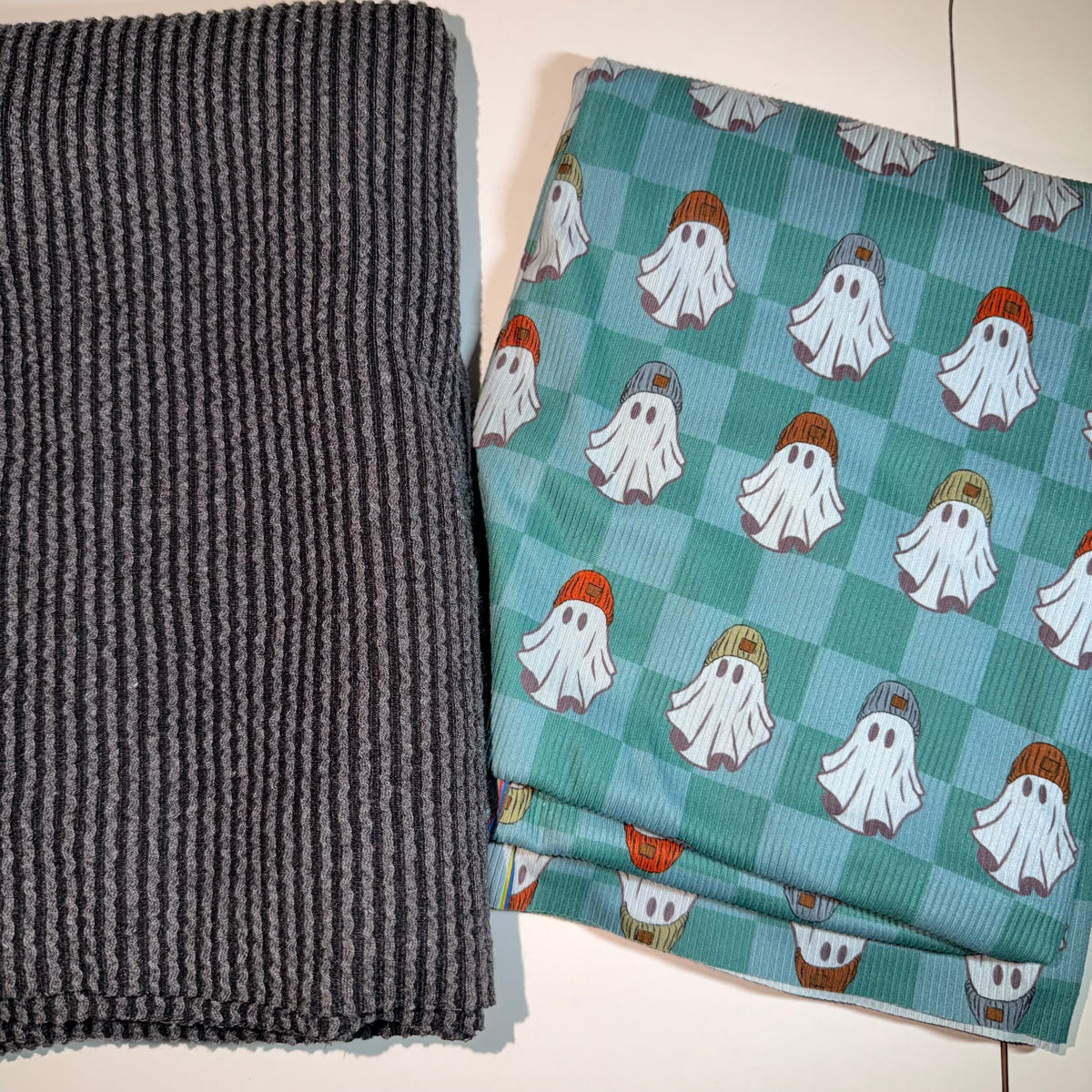Tori- teal checkered ghosts and charcoal coord 2T ss oversized tee