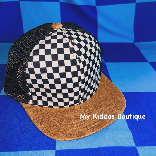 Checkered/faux leather brim hat size XS