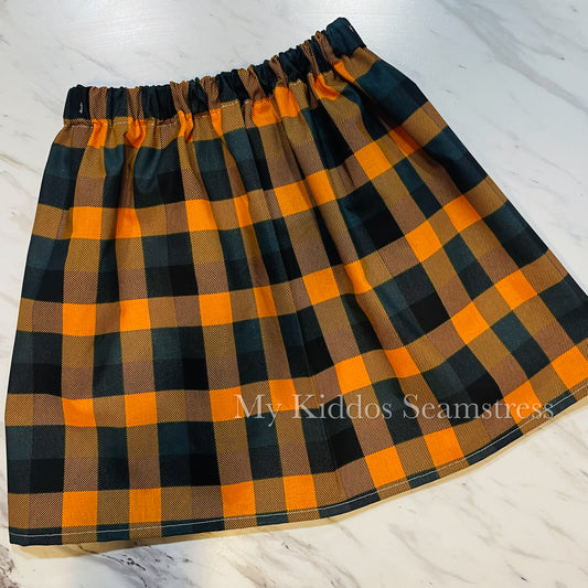 3t orange and navy plaid basic skirt RTS