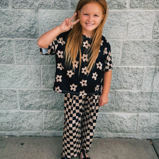 Cream and black checkered: flowy pants 20 BD TAT