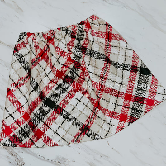 3T white christmas plaid basic skirt RTS