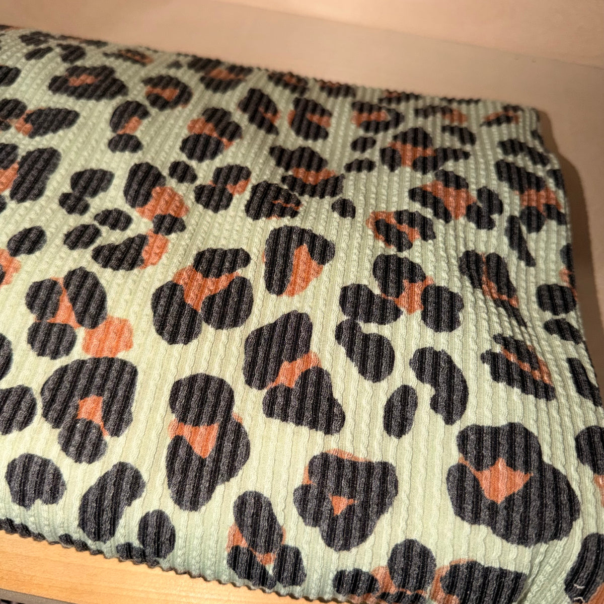 Holly- green leopard urban rib fabric size 4T LS leo 5-10 bd tat