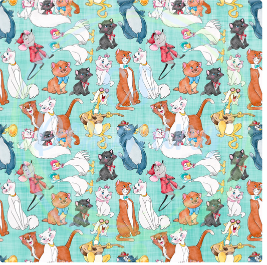 Ashley- cat fabric: size 8 short sleeve swing dress add lettuce hem. add seam pockets. add flutters